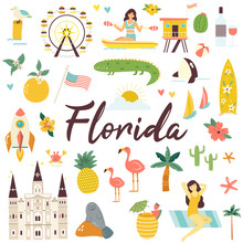 Big Set Of Florida Icons, Symbols, Landmarks