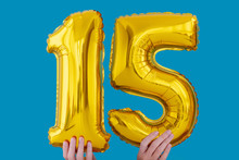 Gold Foil Number 15 Celebration Balloon