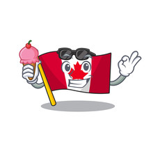 Poster - With ice cream canadian flag fluttering on mascot pole