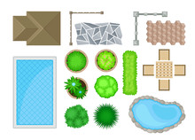 Elements Of Landscape Design. View From Above. Vector Illustration On A White Background.
