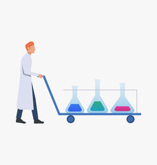 Wall Mural - Laboratory assistant doing research. Science laboratory, clinical lab, experiments. Research concept. Vector illustration for webpage, landing page