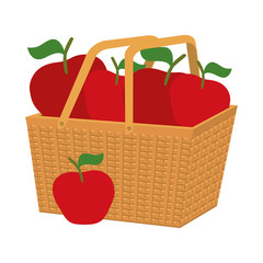 Wall Mural - fresh apples fruits in basket straw