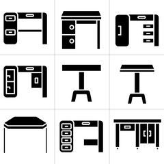 table, desk and chair icons set