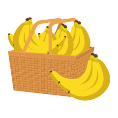 Wall Mural - fresh bananas fruits in basket straw