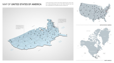 Wall Mural - vector set of united states of america country. isometric 3d map, united states of america map, nort