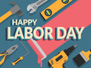 labor day banner. design template. vector illustration. text happy labor day decorate with repair tools for background