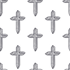 Wall Mural - Simple crosses pattern. Minimali seamless pattern. Hand drawn crosses on white background.