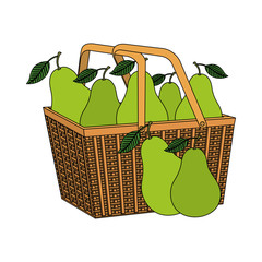 Wall Mural - fresh pears fruits in basket straw