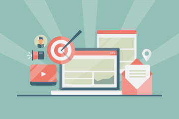 Wall Mural - successful content marketing for targeted audience, content formats - email, video, blog post, conce