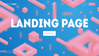 Abstract geometric background. 3d gradient forms composition. Landing page design template