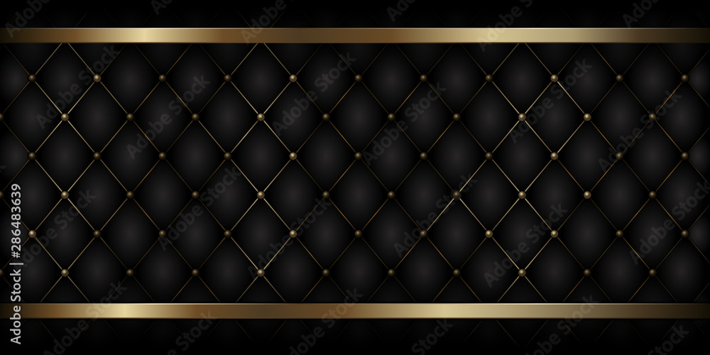 Decorative Upholstery Soft Gloss Quilted Background. True Luxury Template with Gold Thread - obrazy, fototapety, plakaty 