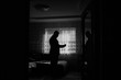 © Tetiana Moish - Morning preparation before wedding ceremony. Stylish handsome groom  on the background of large bedroom. Luxury fashion wedding. Black and white