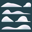 Vector set of snow caps and snowdrifts isolated on dark background. Winter decorations