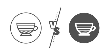 Hot drink sign. Versus concept. Cappuccino coffee icon. Beverage symbol. Line vs classic cappuccino icon. Vector