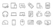 Device line icons. Laptop, SSD and Headphones. Printer linear icon set. Quality line set. Vector