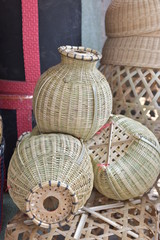 Wall Mural - Wicker marketRattan basket.Rattan or bamboo handicraft hand made from natural straw basket.