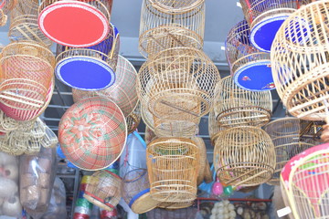 Wall Mural - Wicker marketRattan basket.Rattan or bamboo handicraft hand made from natural straw basket.