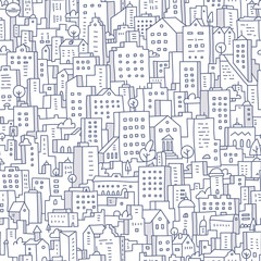 Cityscape Seamless Doodle Pattern