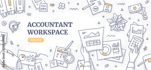 Fotografía Accountant Workspace Doodle Concept