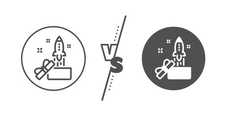 Launch Project sign. Versus concept. Out of the box line icon. Startup symbol. Line vs classic innovation icon. Vector