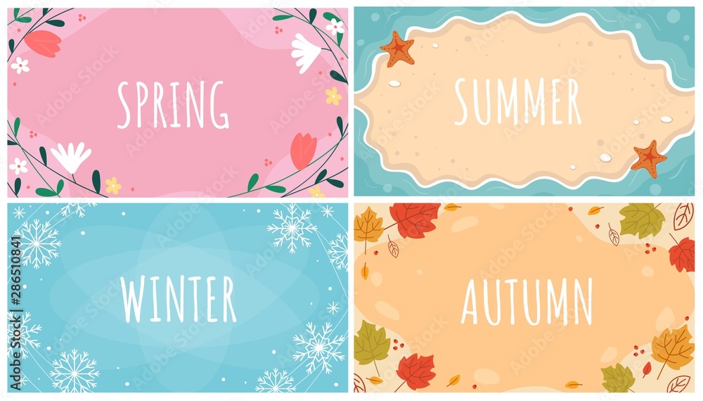 Beautiful natural seasonal backgrounds set vector illustration. Spring ...