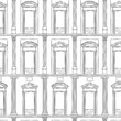 Vector seamless pattern of ancient facade of classical building. Black and white repeat drawing of roman architecture.