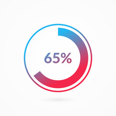 Wall Mural - 65 percent blue and red gradient pie chart sign. Percentage vector infographic symbol. Circle diagram isolated, illustration for business, download, web icon, design