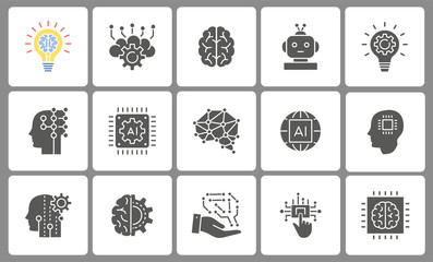 Wall Mural - Artificial intelligence icon set. Illustrations isolated on white.