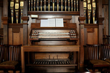 Closeup Of An Old Pipe Organ In A Church.