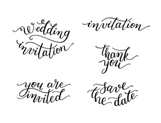 Poster - Set of hand lettering for invitations, weddings. Isolated on white background.