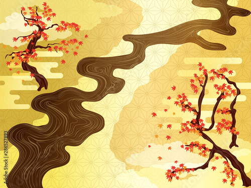 紅葉金雲の和柄背景素材 Stock Vector Adobe Stock