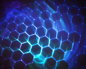 Wall Mural - three-dimensional mesh of lines and dots in abstract form in technology concept. image to use as bac