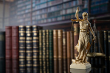 Judge, Justice Concept Background.  Symbol Of Justice – Themis In The Old University Library.