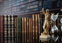 Judge, Justice Concept Background.  Symbol Of Justice – Themis In The Old University Library.