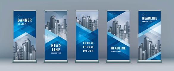 Wall Mural - business roll up set. standee design. banner template, abstract geometric triangle background