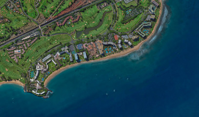  coast of Lahaina Hawaii USA, bird's eye view in 3D