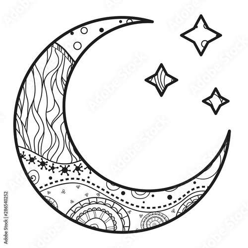 Crescent Moon And Stars With Abstract Patterns On Isolation Background Line Art Creation Black And White Illustration Buy This Stock Vector And Explore Similar Vectors At Adobe Stock Adobe Stock