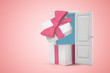 © gearstd - 3d rendering of open gift box in white doorway on light pink background