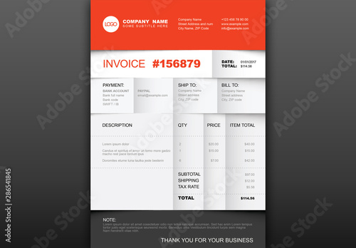 Invoice Layout with Folded Paper Accents Stock Template | Adobe Stock