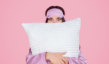Young Woman Hugging Soft Pillow