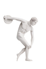 Wall Mural - Statue of a discus thrower close-up. Figure of stone discus thrower isolate on a white background.