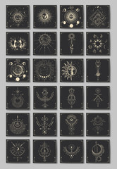 vector illustration set of moon phases. different stages of moonlight activity in vintage engraving 