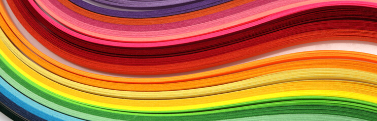 Abstract gradient rainbow color wave curl strip paper background. Template for prints, posters, cards.