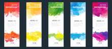 Flyer Or Banner Template Design Bundle Set With Watercolor Background.