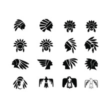 Native Apache Indian Set Logo Icon Designs Vector Illustration Template