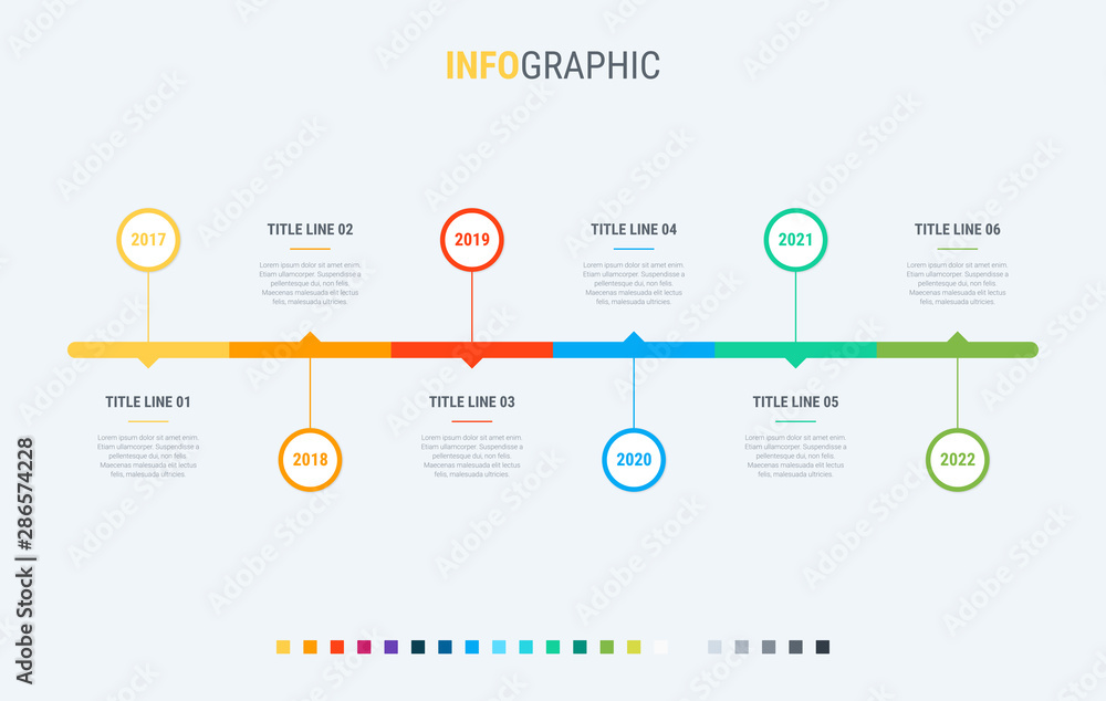 Colorful diagram, infographic template. Timeline with 6 steps. Circle workflow process for business. Vector design. - obrazy, fototapety, plakaty 
