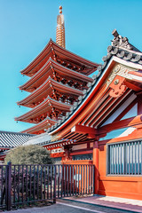 Poster - Senso-Ji pagoda and temple in evening in Tokyo, Japan