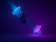 © wacomka - 3d render, abstract minimal neon background, mannequin hands in ultraviolet light, partnership support and help concept