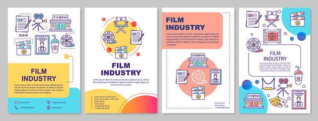 Wall Mural - Film industry template layout. Cinematography, video production. Flyer, booklet, leaflet print design with linear illustrations. Vector page layouts for magazines, annual reports, advertising posters