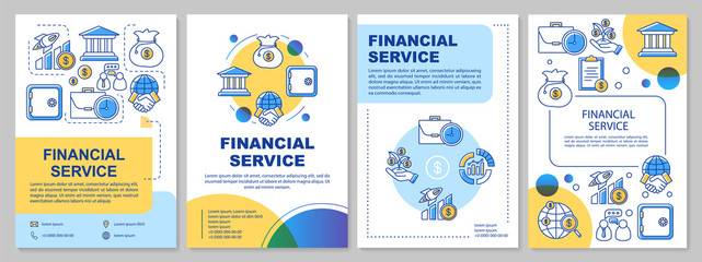 Wall Mural - Financial service template layout. Flyer, booklet, leaflet print design with linear illustrations. Accounting, banking industry. Vector page layouts for magazines, annual reports, advertising posters